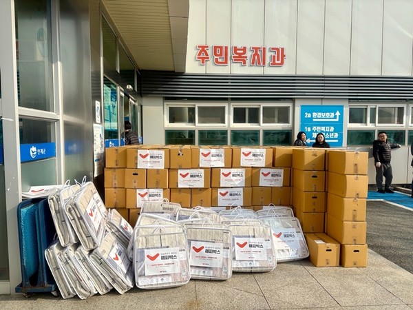 사진 설명/강원도 인제군에 1차 배분된 지원 물품. 제공/해피기버.